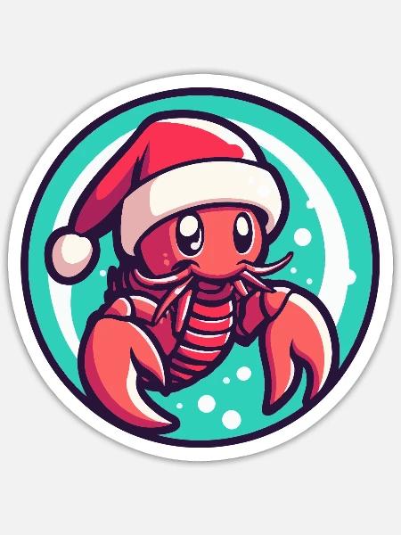 Weihnachts Hummer mit Santa Hut - Sticker Größe S (10 x 10 cm) - Mattweiß