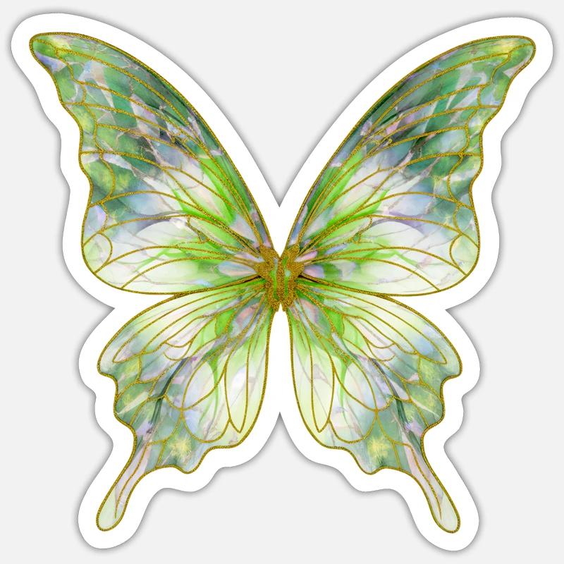 Papillon vert aquarelle - Sticker taille S (10 x 10 cm) - blanc mat
