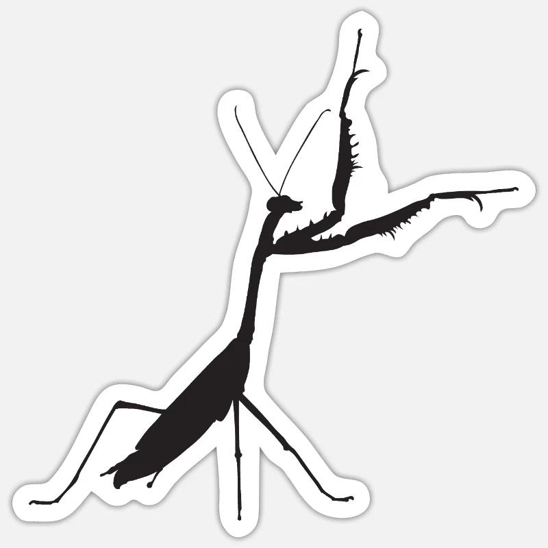 Praying mantis black - Sticker size S (10 x 10 cm) - white matte