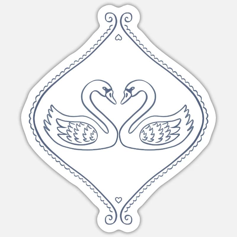 Blue Swans in Ornate Frame - Sticker size S (10 x 10 cm) - white matte