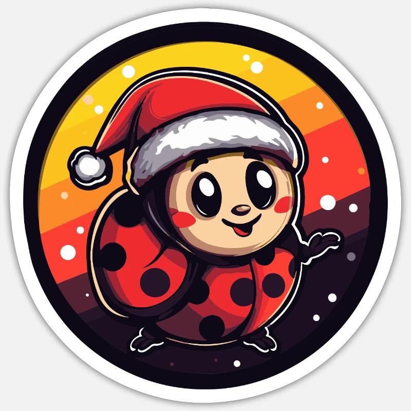 Weihnachts-Ladybug Santa Kostüm - Sticker Größe S (10 x 10 cm) - Mattweiß