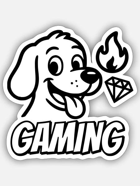 Gaming Schrif mit lustigem Hundemotiv und Icons - Sticker Größe S (10 x 10 cm) - Mattweiß