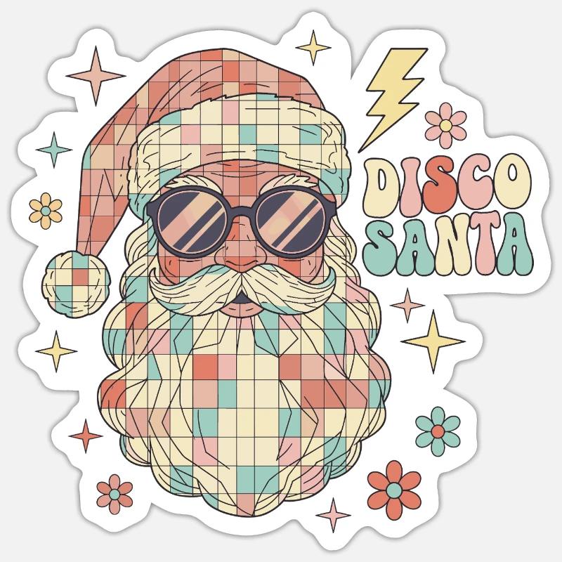 Techno Disco Weihnachtsmann Discokugel Lustig - Sticker Größe S (10 x 10 cm) - Mattweiß