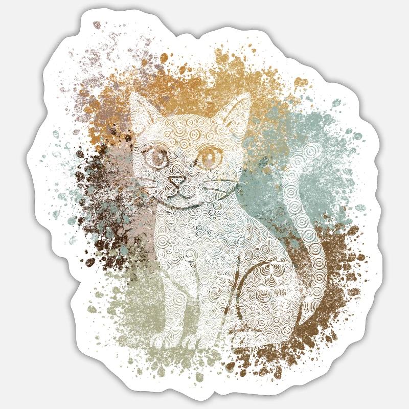 Chat Zentangle - Sticker taille S (10 x 10 cm) - blanc mat