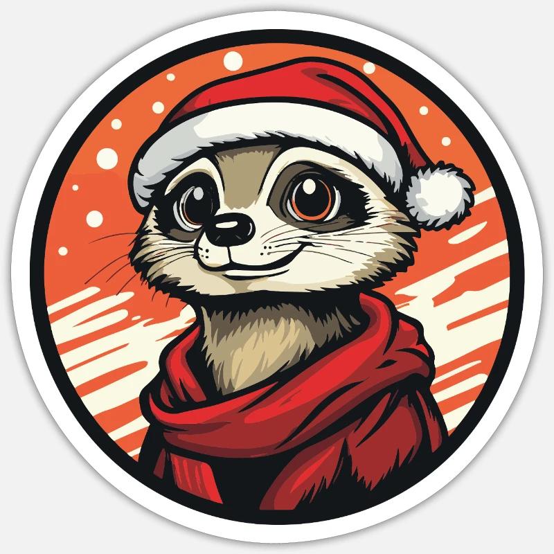 Erdmännchen  mit Santa-Hut - Sticker Größe S (10 x 10 cm) - Mattweiß