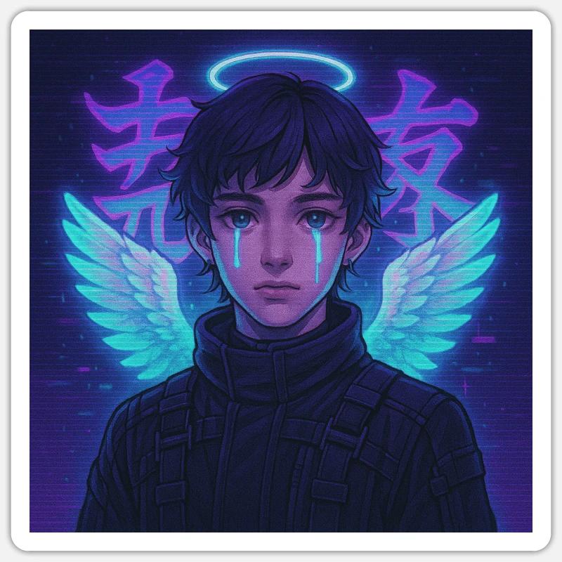 Cyberpunk Angel E-Boy Y2K Synthwave Art - Sticker Größe S (10 x 10 cm) - Mattweiß