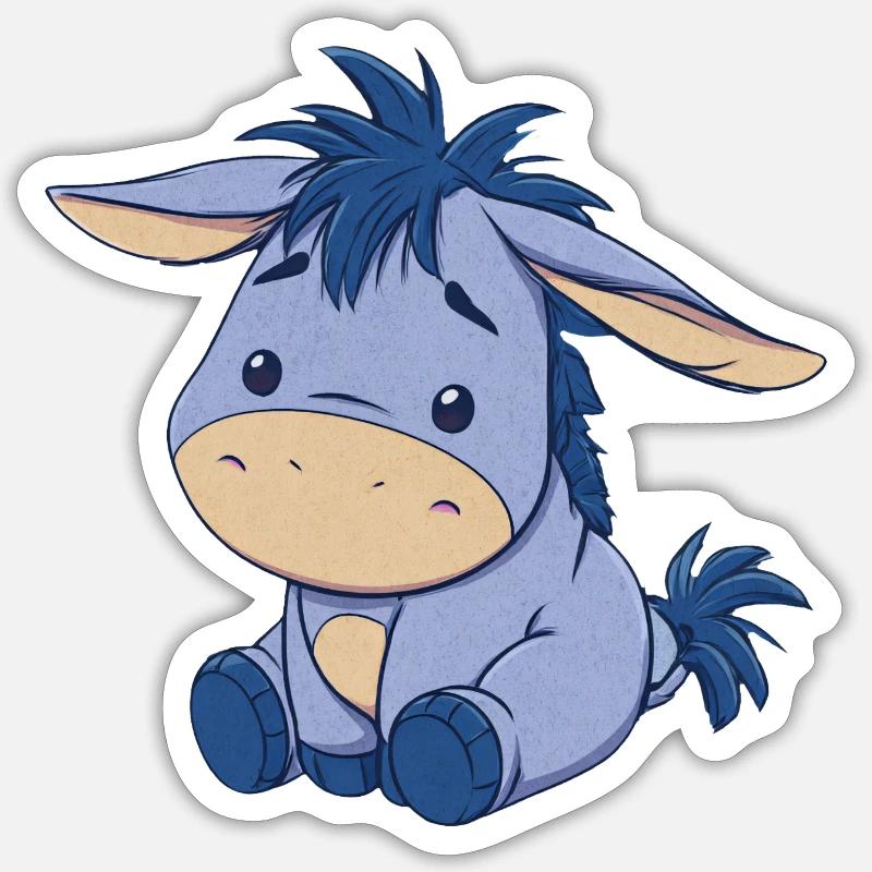 Âne en peluche bleu mignon - Sticker taille S (10 x 10 cm) - blanc mat