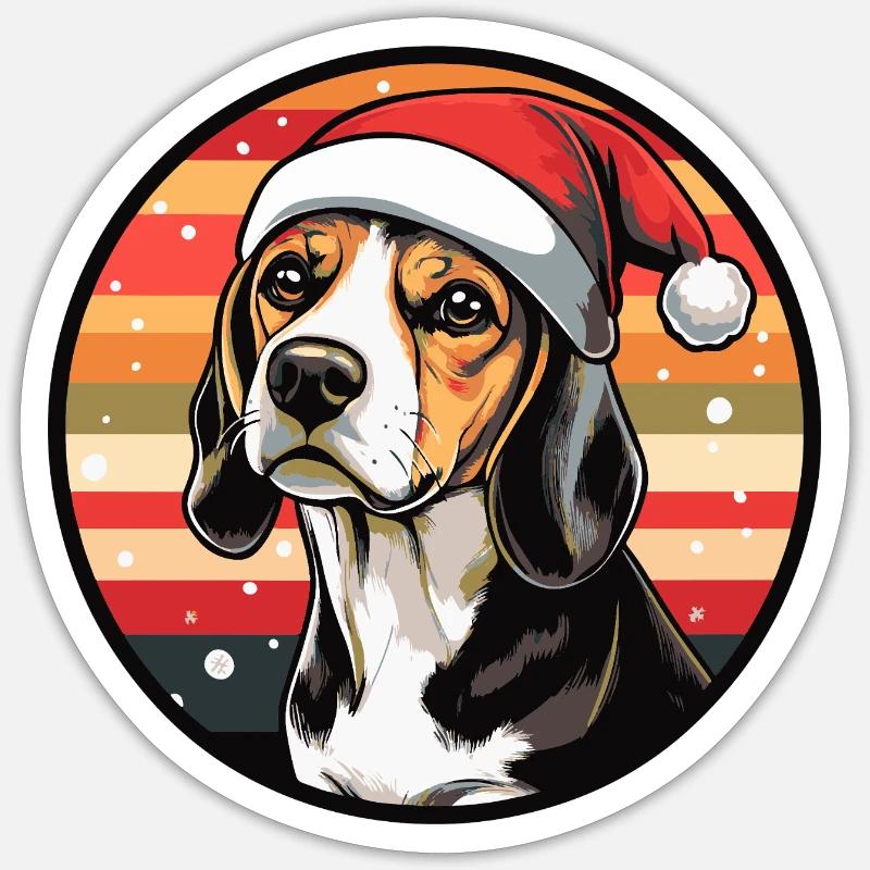 Beagle mit Weihnachtsmannhut - Sticker Größe S (10 x 10 cm) - Mattweiß