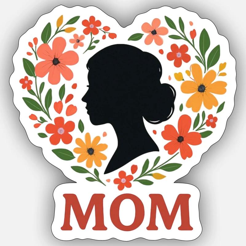 Blumenkranz Mutter Silhouette - Sticker Größe S (10 x 10 cm) - Mattweiß