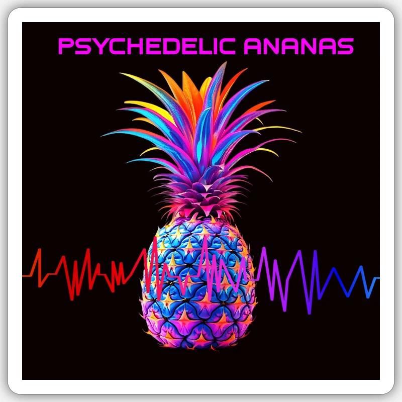 Psychedelic pineapple neon print - Sticker size S (10 x 10 cm) - white matte