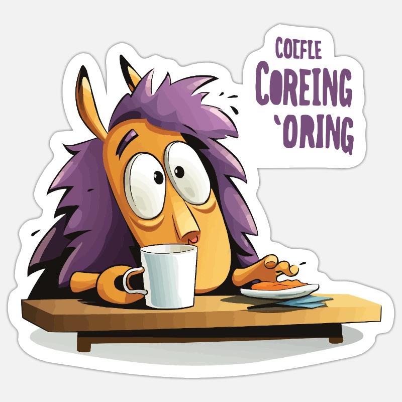 Hérisson au café le matin - Sticker taille S (10 x 10 cm) - blanc mat