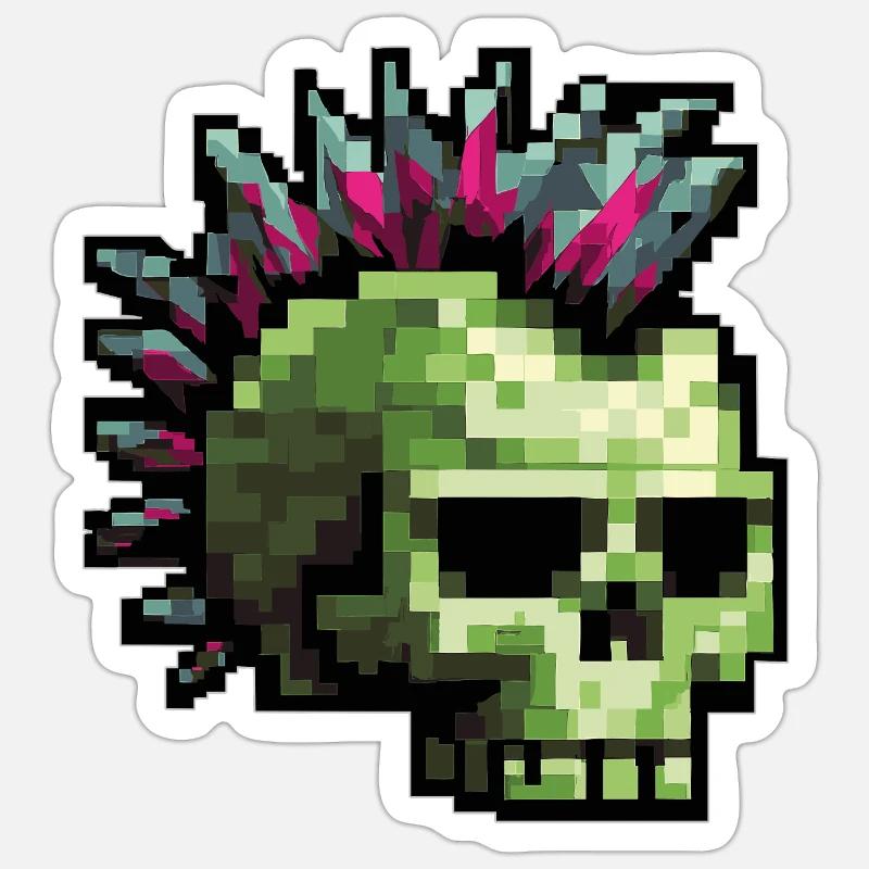 Pixel Punk Skull - Sticker taille S (10 x 10 cm) - blanc mat