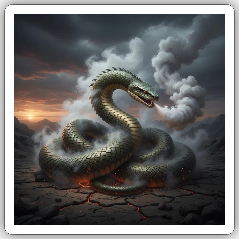 Serpent dans le champ de lave - Sticker taille S (10 x 10 cm) - blanc mat