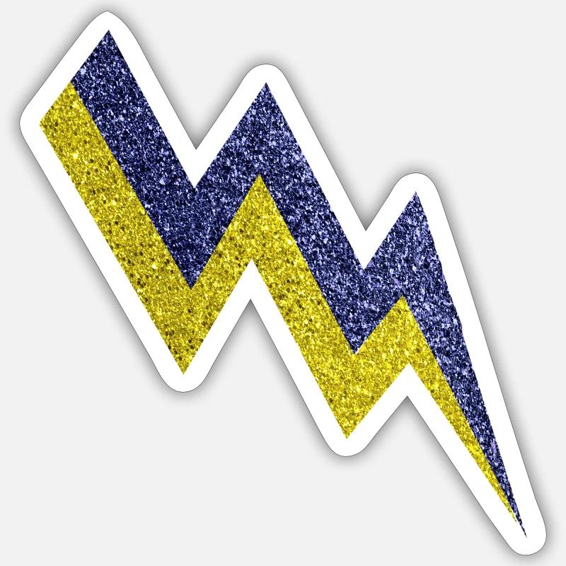 Éclair scintillant or et bleu - Sticker taille S (10 x 10 cm) - blanc mat