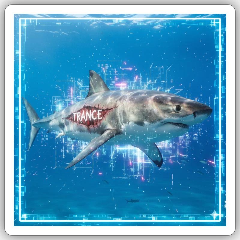 Requin de Transe - Sticker taille S (10 x 10 cm) - blanc mat
