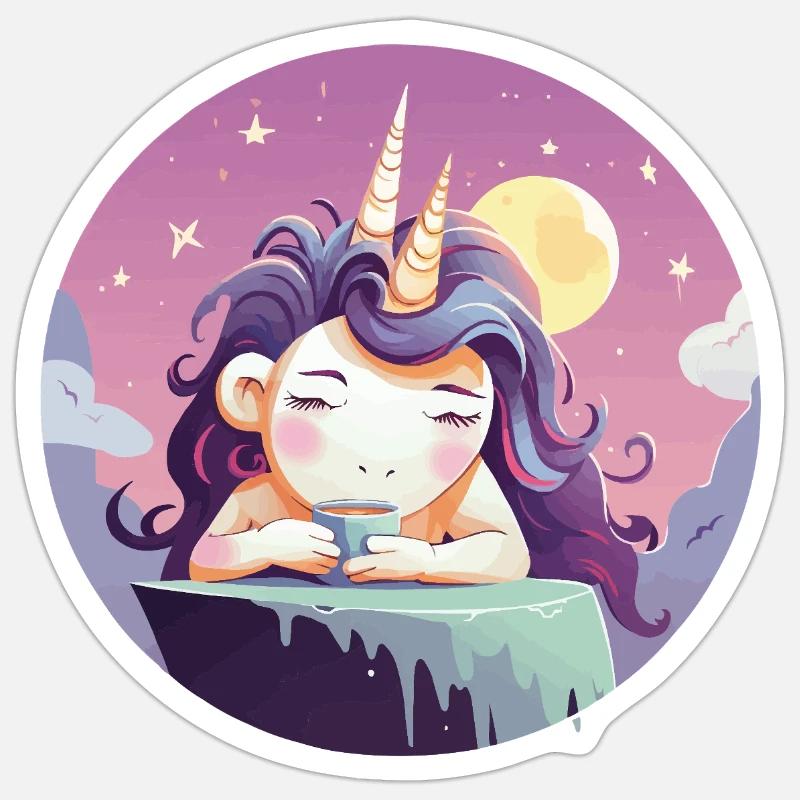 Mondtee Einhorn am Abend - Sticker Größe S (10 x 10 cm) - Mattweiß