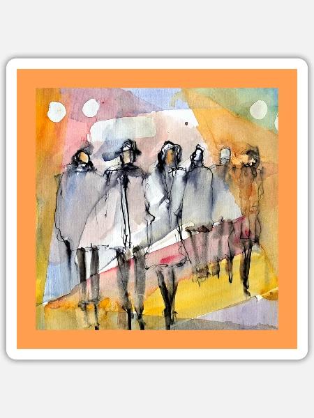 Menschen abstrakt, Aquarell - Sticker Größe S (10 x 10 cm) - Mattweiß