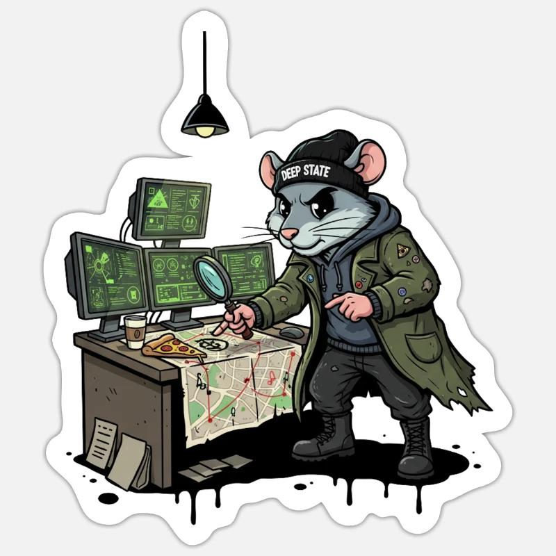 Hacker Rat Détective Deep State Tracking - Sticker taille S (10 x 10 cm) - blanc mat