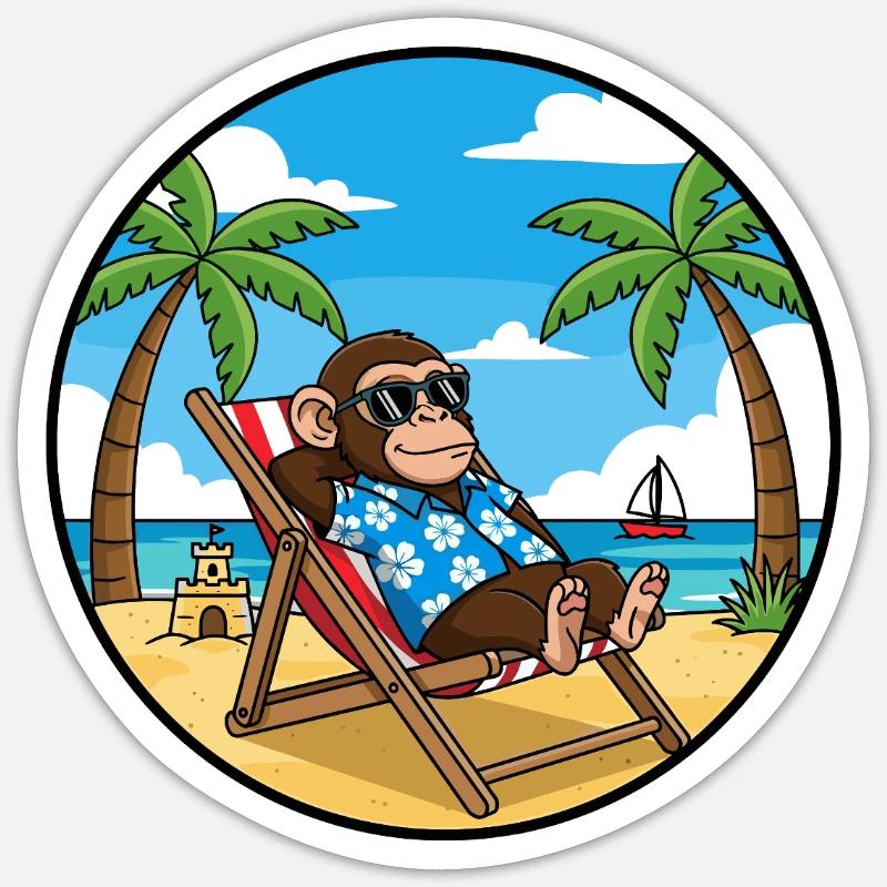 Coole Monkey Beach Vacation Summer Vibes - Sticker Größe S (10 x 10 cm) - Mattweiß