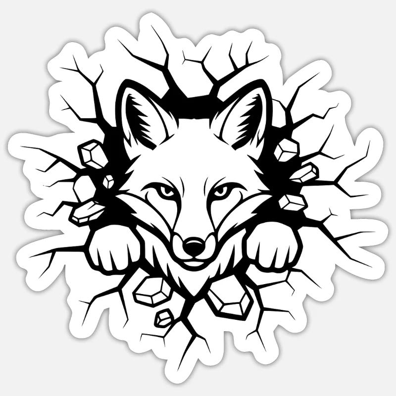 Fox Wall Breakthrough Illustration - Sticker size S (10 x 10 cm) - white matte