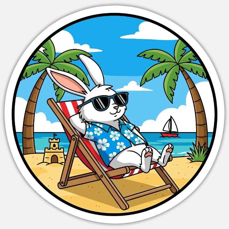 Coole Rabbit Beach Vacation Summer Vibes - Sticker Größe S (10 x 10 cm) - Mattweiß