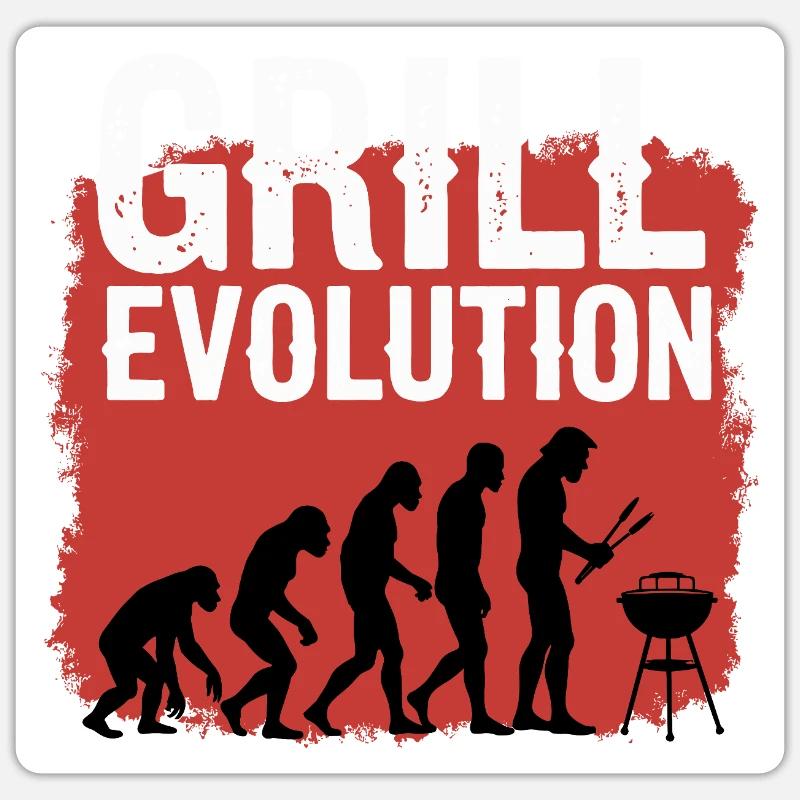 Grill Evolution Lustiger Grillmeister Spruch - Sticker Größe S (10 x 10 cm) - Mattweiß