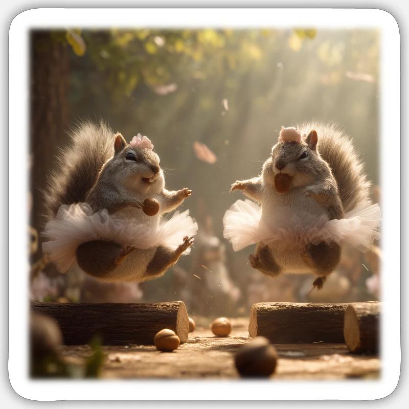 Tanzende Eichhörnchen im Tutu mit Eicheln Sticker Größe S (10 x 10 cm)