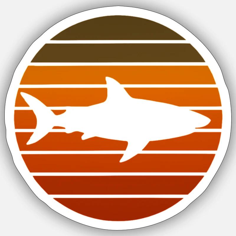 Silhouette du requin couchant de soleil - Sticker taille S (10 x 10 cm) - blanc mat