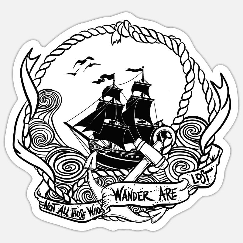 Pirate ship in a rope circle - Sticker size S (10 x 10 cm) - white matte