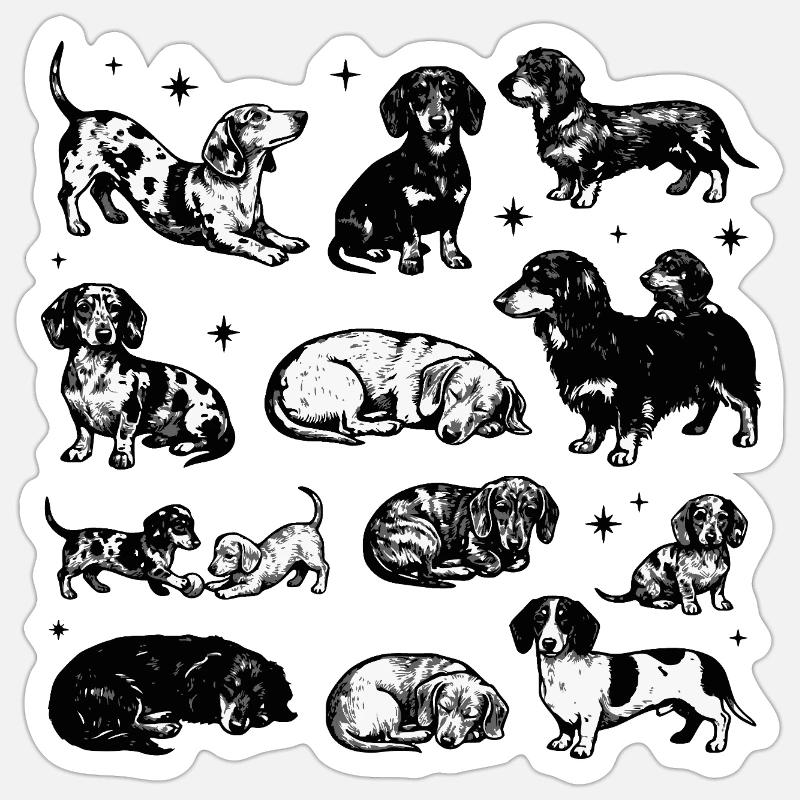Teckel teckel rétro années 90 - Sticker taille S (10 x 10 cm) - blanc mat