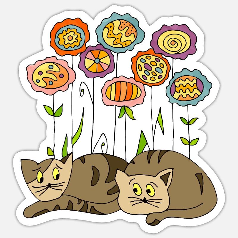Chats - Sticker taille S (10 x 10 cm) - blanc mat