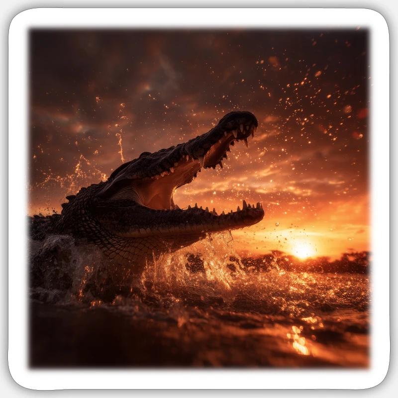 Wild Crocodile Action Sunset River - Sticker size S (10 x 10 cm) - white matte