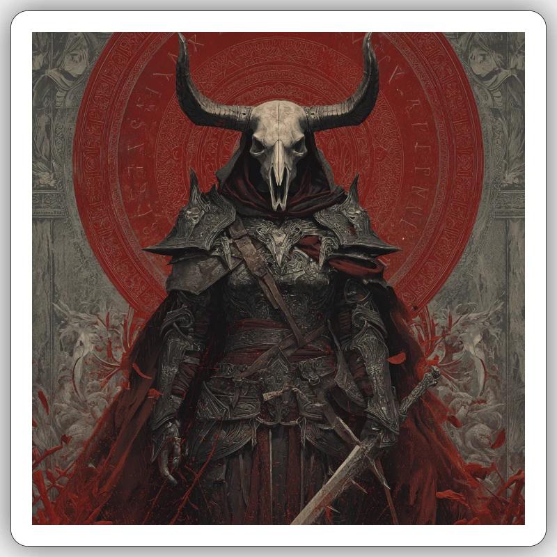 Dämonenkrieger mit Schädelhelm Sticker Größe S (10 x 10 cm)