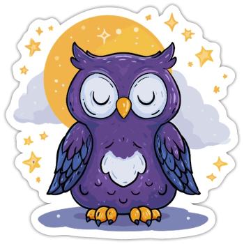Mondnacht Eule - Sticker Größe S (10 x 10 cm) - Mattweiß - Vorne