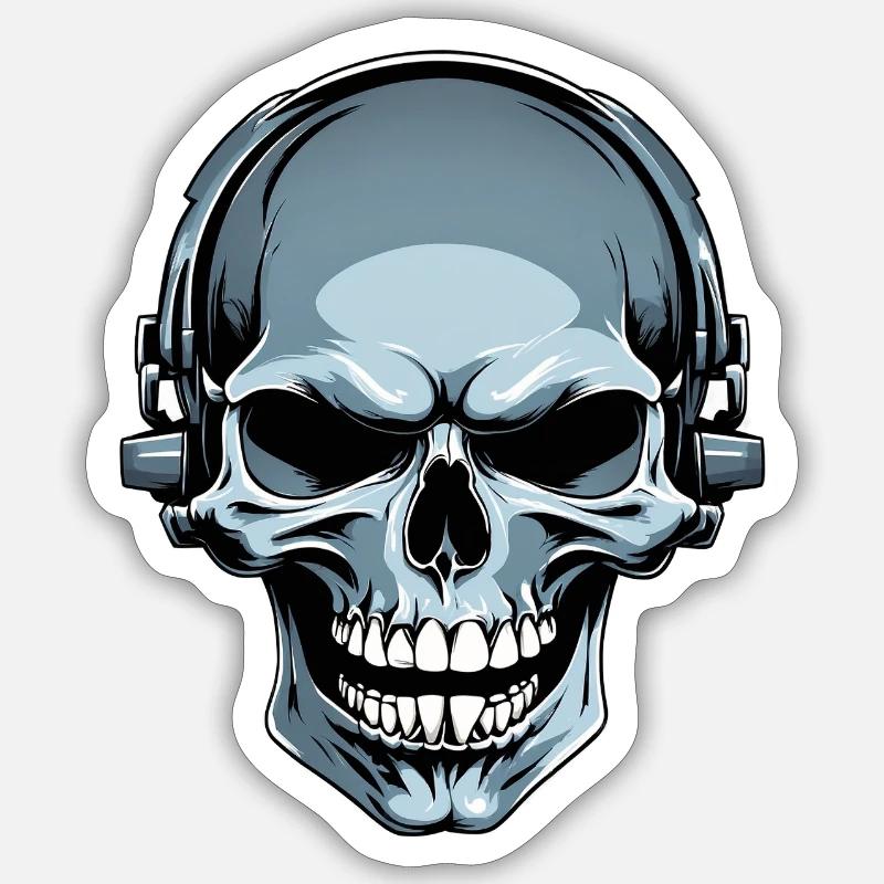 Schädel mit Kopfhörern Illustration - Sticker Größe S (10 x 10 cm) - Mattweiß