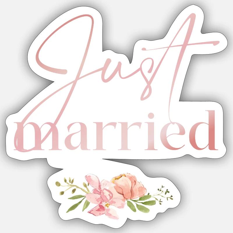 Just Married Florale Rosée - Sticker taille S (10 x 10 cm) - blanc mat