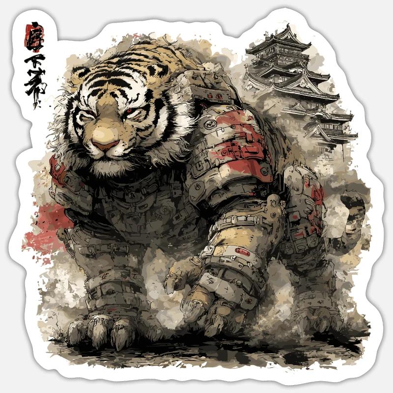 Armure de Samouraï Tigre devant le château Sticker taille S (10 x 10 cm)