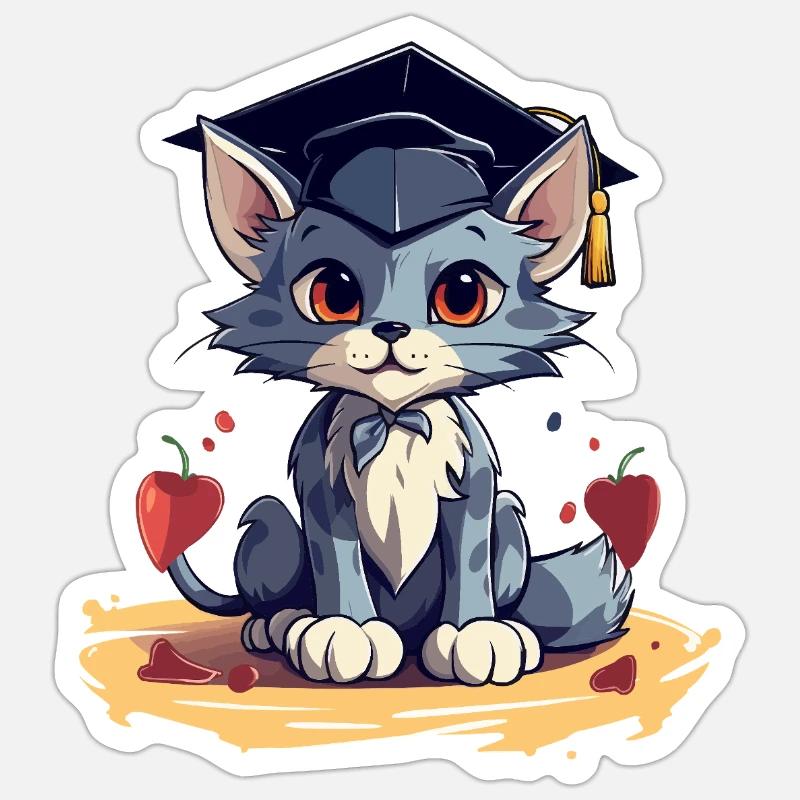Abschluss Katze mit Graduationskappe - Sticker Größe S (10 x 10 cm) - Mattweiß
