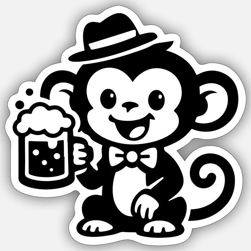 Bière Singe - Sticker taille S (10 x 10 cm) - blanc mat