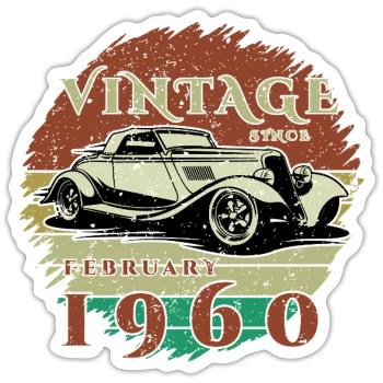 66e anniversaire - Classique - Vintage depuis 02/1960 - Sticker taille S (10 x 10 cm) - blanc mat - Devant