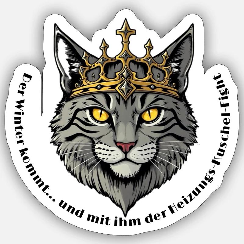 Roi Chat avec Couronne - Sticker taille S (10 x 10 cm) - blanc mat
