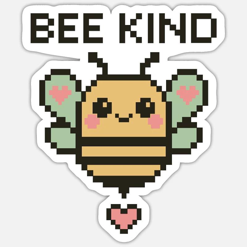 Bee Kind - Pixelbiene mit Herzchen Sticker Größe S (10 x 10 cm)