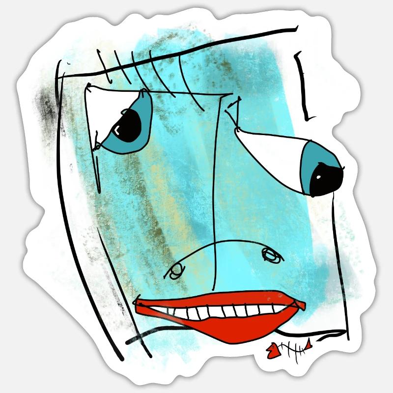 Aquarelle de design de visage abstrait - Sticker taille S (10 x 10 cm) - blanc mat