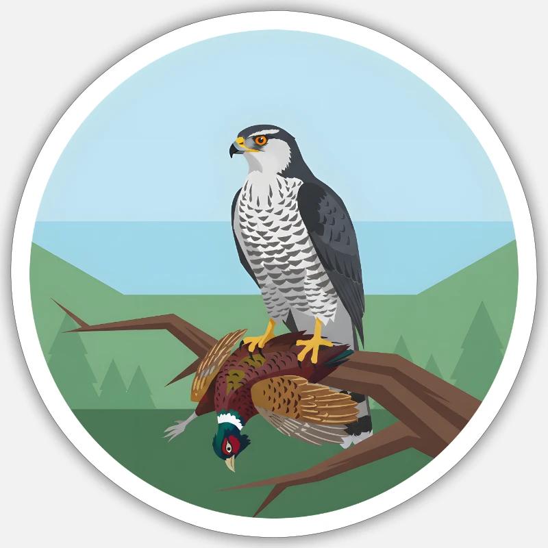 Épervier avec faisan - Sticker taille S (10 x 10 cm) - blanc mat