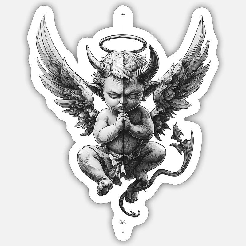 Angels and Devils: Black and White Sticker size S (10 x 10 cm)