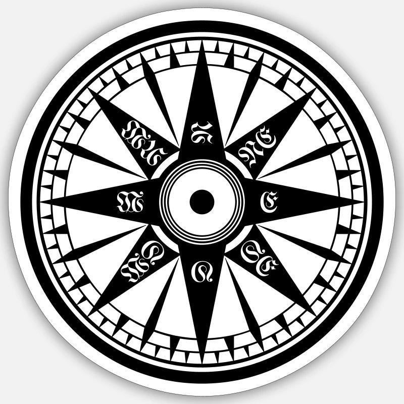 Kompass / Compass – Windrose, Schiffskompass - Sticker Größe S (10 x 10 cm) - Mattweiß