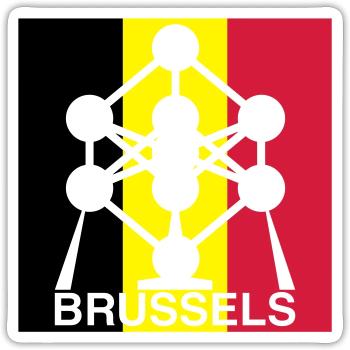 Brussels Atomium – Belgian Flag Square Icon - Sticker size S (10 x 10 cm) - white matte - Front