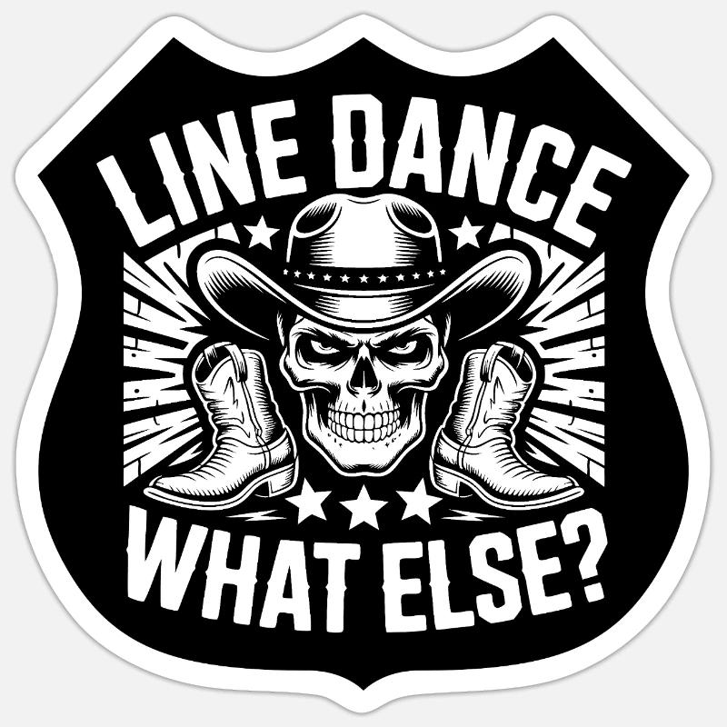Line Dance Skull Western Shirt - Sticker size S (10 x 10 cm) - white matte