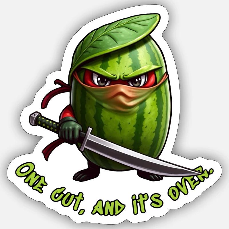 Ninja pastèque avec l’épée - Sticker taille S (10 x 10 cm) - blanc mat