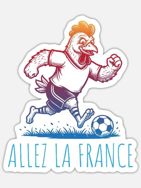 Allez la France Fussball Hahn - Sticker Größe S (10 x 10 cm) - Mattweiß